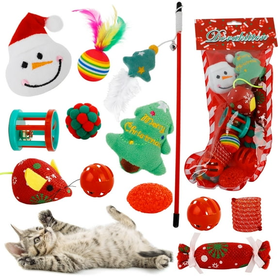Christmas Cat Toys Interactive 12PCS Festive Kitten Variety Toys Cat Ball Toys