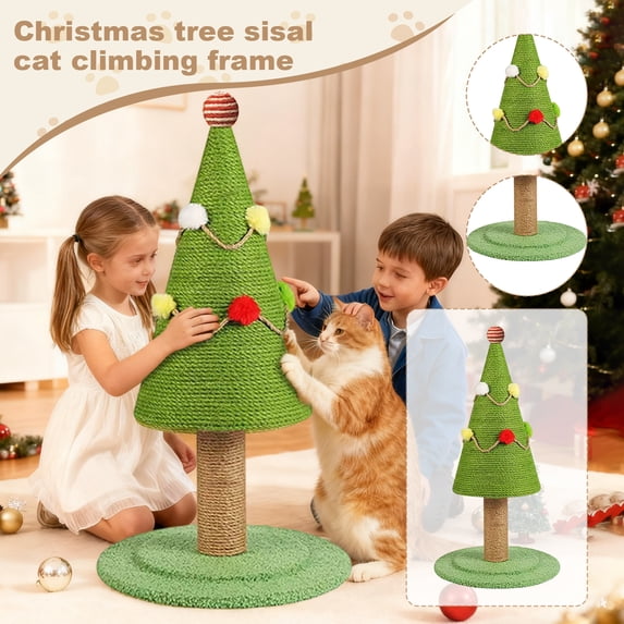 Christmas Cat Tree, Sisal Cat Scratcher Post for Indoor Kittens and ...