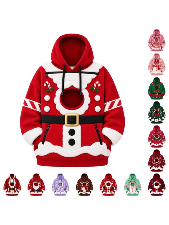 Christmas Cat and Dog Pouch Hoodie Long Sleeve Pullover Pet Carrier Animal Holder Hoodie with Large Pockets Cute Fall Clothes for Women Men