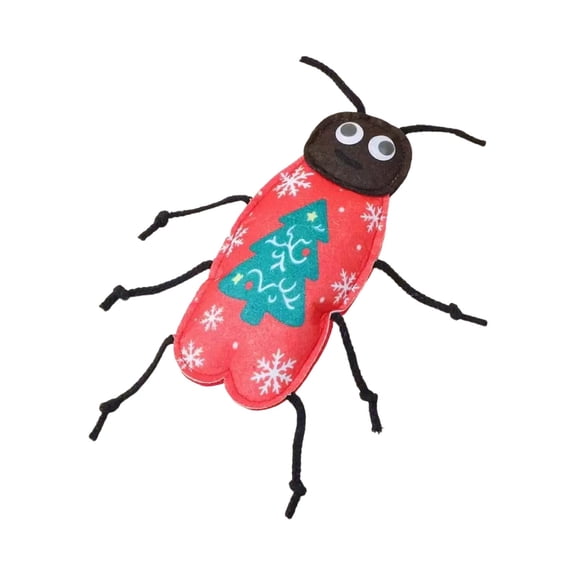 Christmas Catnip Cockroach Cat Toy, Soft Felt Plush Cat Toy with Tree & Snowflake Print, Interactive Bug Kitten Toy for Boredom Relief, Holiday Themed Cat Gift for Indoor Cats