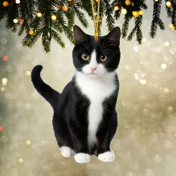 Christmas Cats Acrylic Ornaments - Black & White Kitty Hanging Decor,Set of Cute Cat Pendants, for Christmas Tree, Car Interior, Home Decor, Cat Lovers Gift Home Decor Cat Lovers Gift(Black)