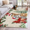thumbnail image 1 of Christmas Cats Area Rug 4x6 Washable Rug Non Slip Xmas Tree Poinsettia Botanical Linen Texture Large Area Rug Indoor Floor Carpet for Entryway Bedroom Kitchen Living Room Office Dining Room Nursery, 1 of 8