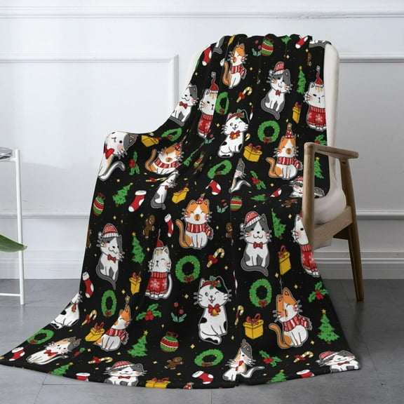 Christmas Cats Blanket - 50"x40" Soft Flannel Fleece Blankets for Couch Sofa Bed, Warm Cozy Lightweight Travel Blanket, for Women Men Users Cat Lovers