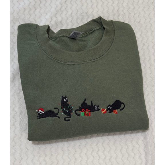 Christmas Cats Embroidered Sweatshirt