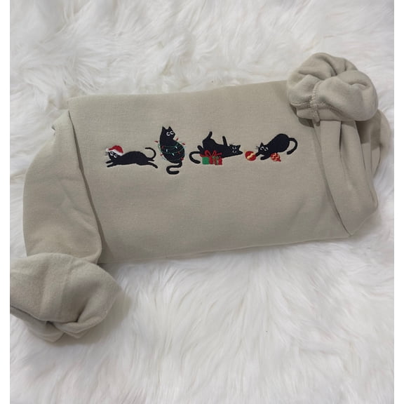 Christmas Cats Embroidered Sweatshirt