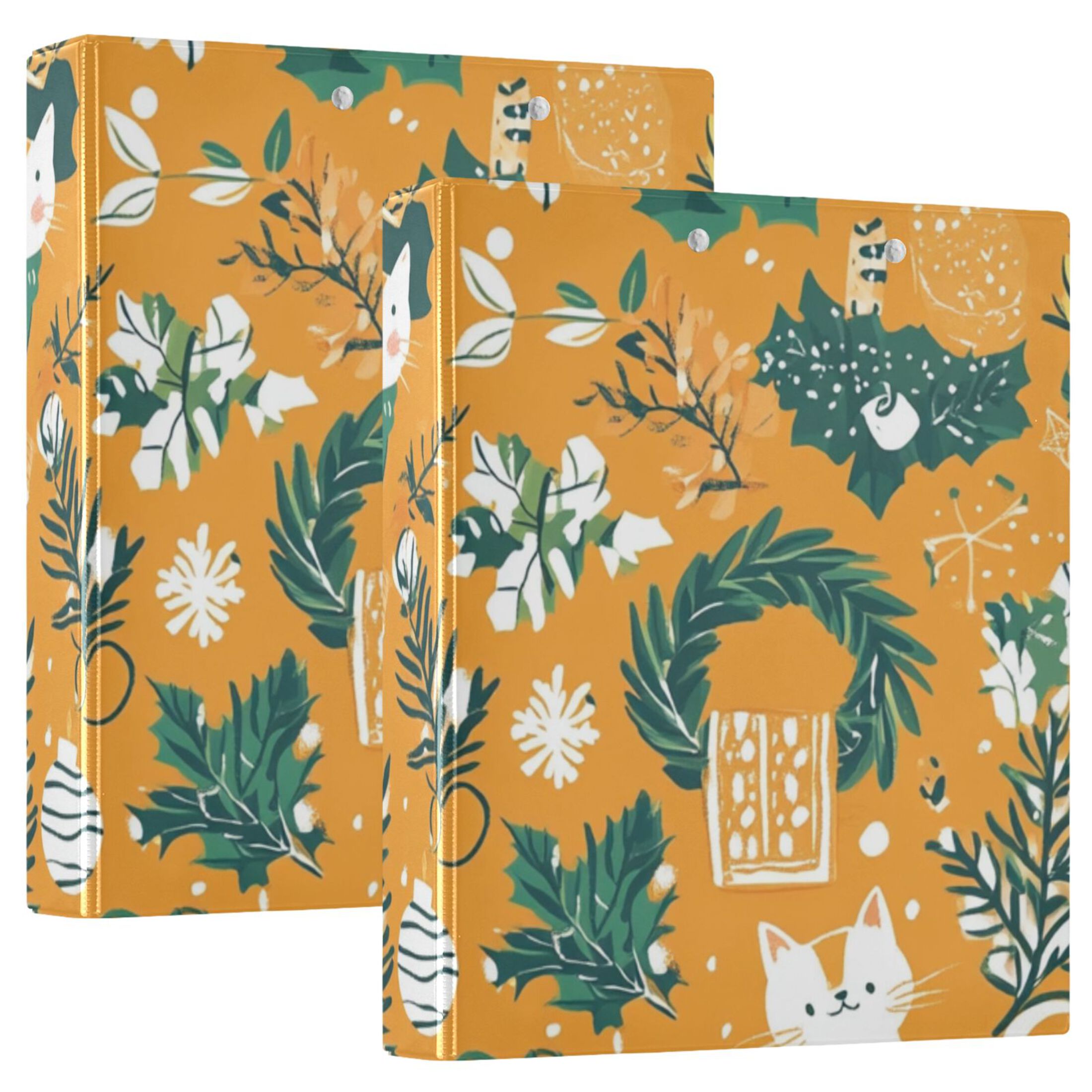 Christmas Cats Orange 3 Ring Binders 1.5 inch Hardcover File Folders with Interior Pockets A4 Size Organizer for School Office Hospital