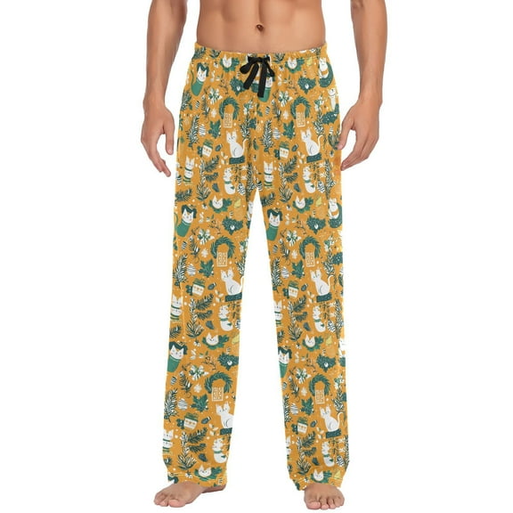 Christmas Cats Orange Men's Pajama Pants with Pocket Lounge Pants Pajama Sleep Pant Pj Comfortable
