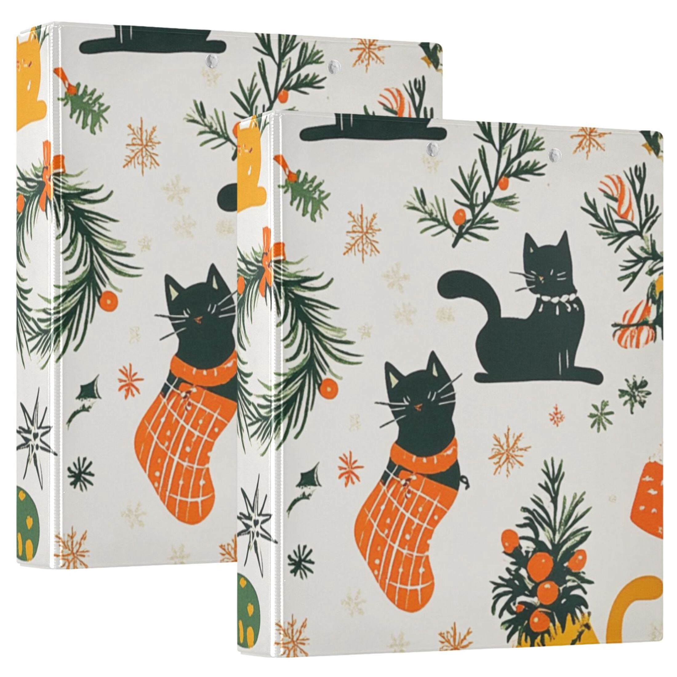 Christmas Cats and Leaves 3 Ring Binders 1.5 inch Hardcover File Folders with Interior Pockets A4 Size Organizer for School Office Hospital