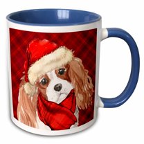 3drose, Christmas Cavalier King Charles Santa Dog with Red Holiday Plaid, 11oz Two-tone Blue Mug