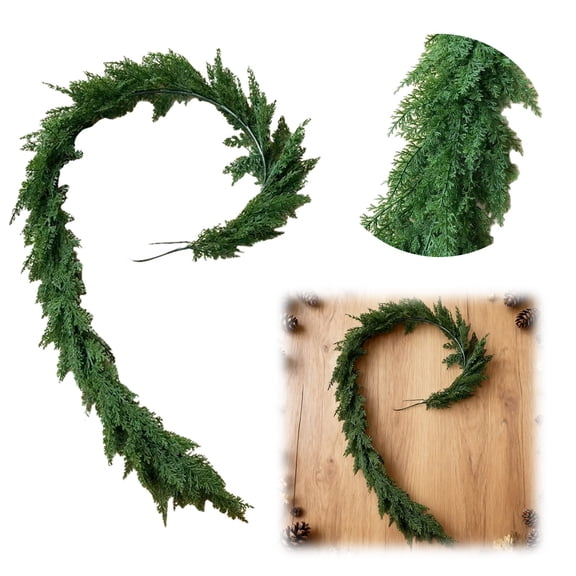 Christmas Cedar Garland Artificial 8.9Ft Realistic Thick Soft Green Faux Winter Greenery Pine Garlands For Fireplace Mantel Table Doorframe Indoor Outdoor Xmas Holiday Home Decoration(Green-270Cm)