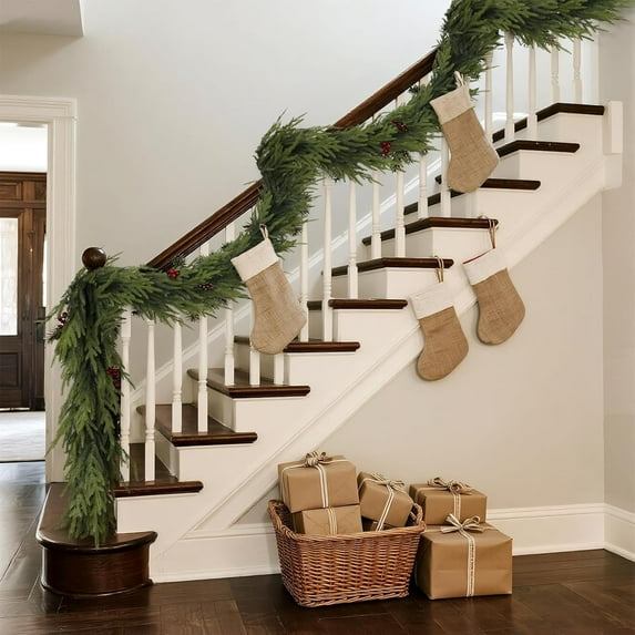 Christmas Cedar Garland Artificial Real Touch Thickness Realistic Greenery Pine Garland for Mantle Fireplace Outdoor Indoor Christmas Decorations