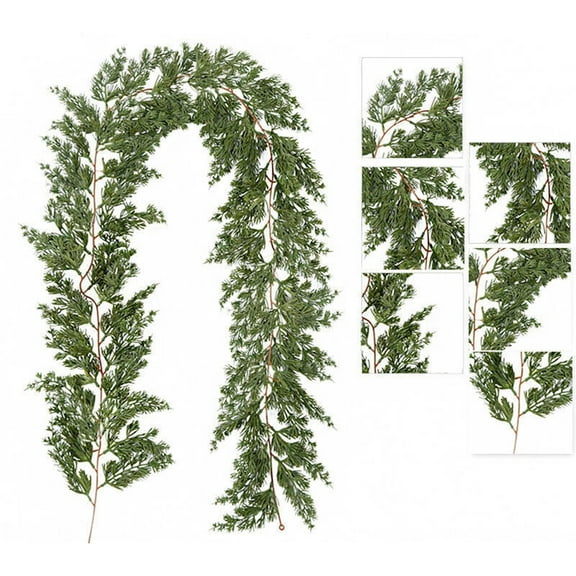 Christmas Cedar Garland Greenery With Realistic Cedar Needles, Artificial Holiday Decoration For Table, Mantel, Wall, Stair Railing, Indoor Outdoor Winter Decor, 6ft