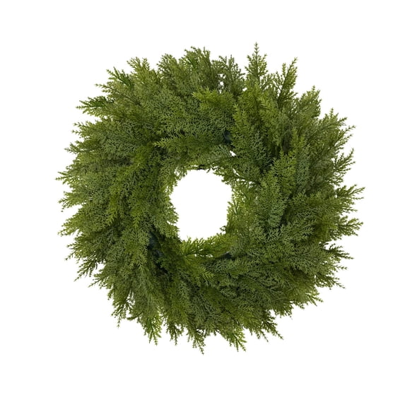 Christmas Cedar Wreath, Artificial Green Wreath for Christmas Front Door Window Wall Decoration