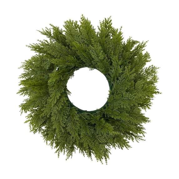 Christmas Cedar Wreath, Artificial Green Wreath for Christmas Front Door Window Wall Decoration