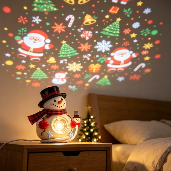 Christmas Ceiling Projector,Christmas Snowman Projection Light, Compact Plastic USB Projector Lamp, Holiday Pattern Projection for Indoor Xmas Decor