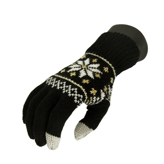 Christmas Central Unisex Black Jacquard Knit Winter Touchscreen Gloves - One Size