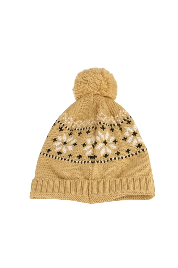 Unisex Light Khaki Jacquard Knit Winter Beanie Hat - One Size