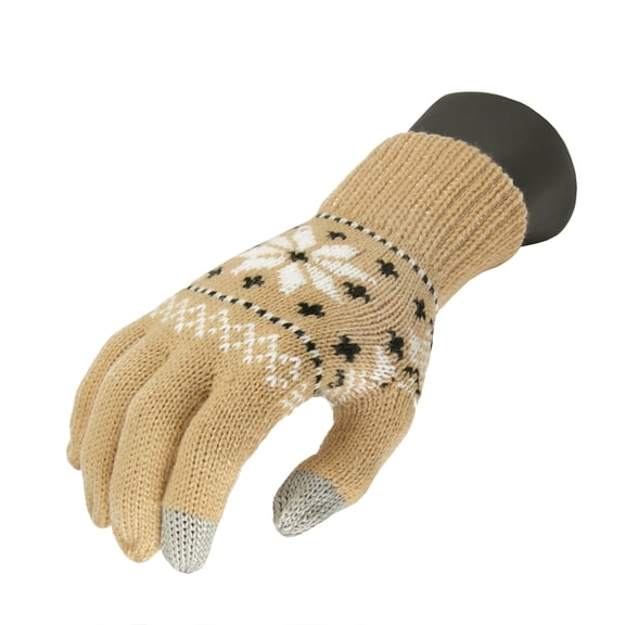 Christmas Central Unisex Light Khaki Jacquard Knit Winter Touchscreen Gloves - One Size