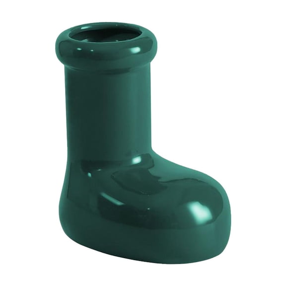 Christmas Ceramic Boot Vase – Green Santa Shoe Flower Pot for Holiday Décor, Desktop Ornament for Home, Office, or Gift Use (7.09 x 5.91 in)
