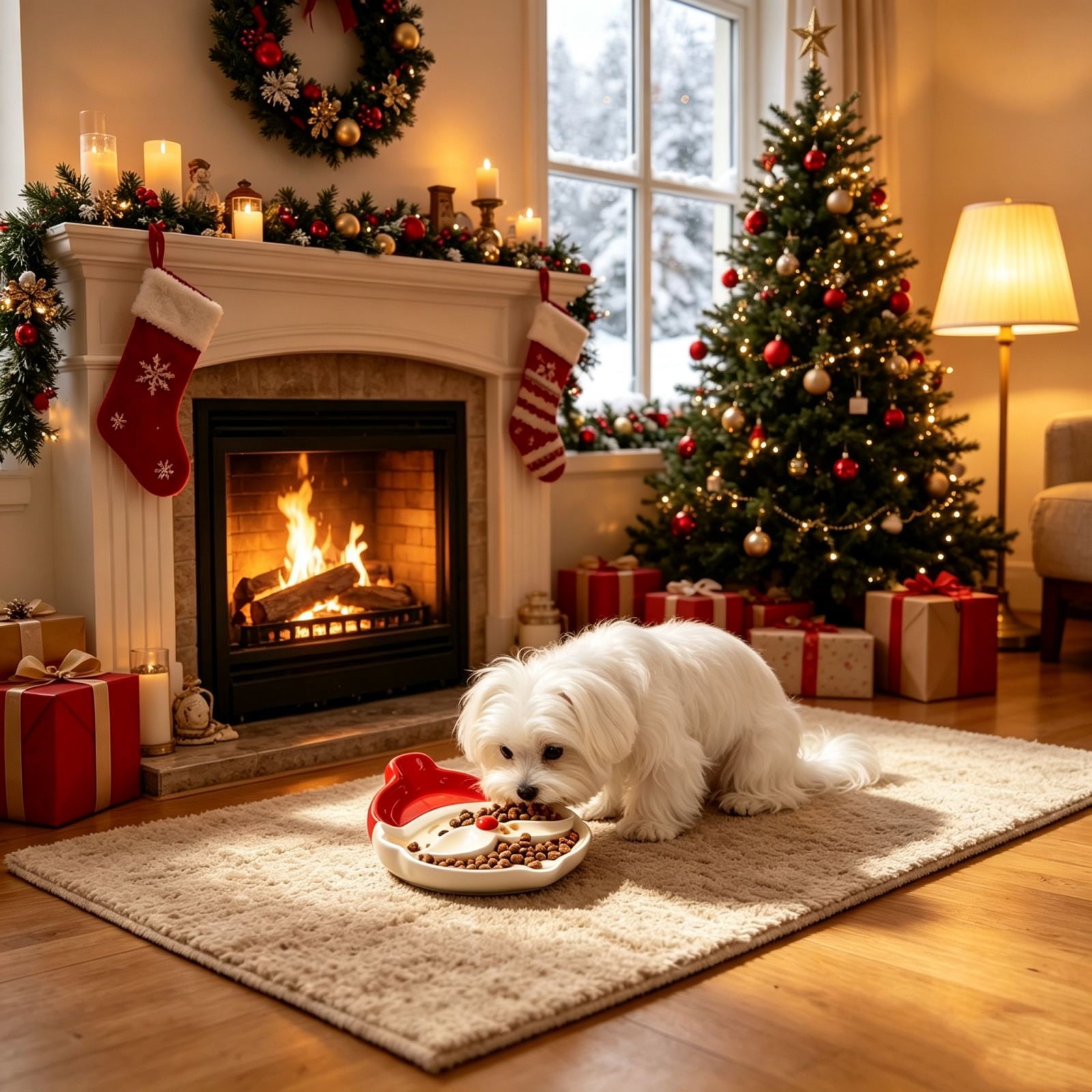 Christmas Ceramic Cat Dog Food Bowl, Portable Travel PET Feeder, Santa ...