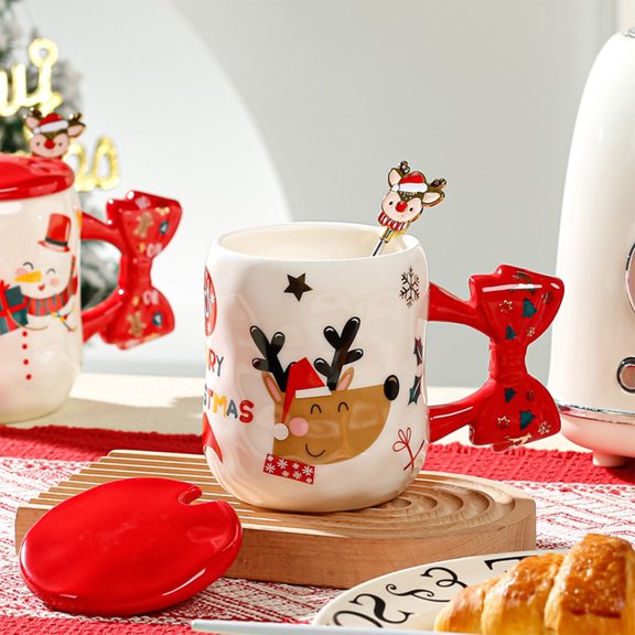 Christmas Ceramic Cup,Holiday Coffee Cup,Couples Coffee Cup,High Color Cup,Coffee Mug with Lid,Spoon Coffee Cup,Cute Coffee Cup,Coffee Tea Mug,Christmas Gift Cup,Festive Coffee Cup