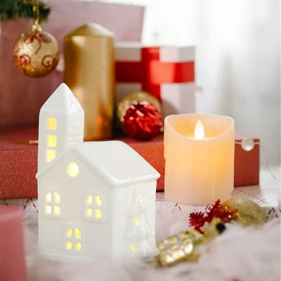 Christmas Ceramic House under $5! Yrmaups Porcelain Christmas Village House, Mini LED Ceramic Cottage, Tabletop Holiday Decoration for Fireplace, Winter and Christmas Display