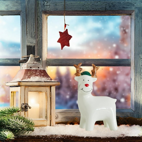 Christmas Ceramic Luminary Santa Deer Snowman Figurine with Soft Glow Lighting White Holiday Decor for Tabletop Mantle Night Light Christmas Scene Decoration