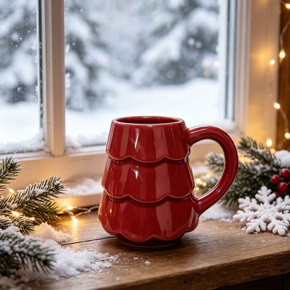 Christmas Ceramic Mug, Festive Coffee Cup for Hot Chocolate Tea Milk, Holiday Table Decor for Home Kitchen Office Party and Cozy Winter Morning Drinks
