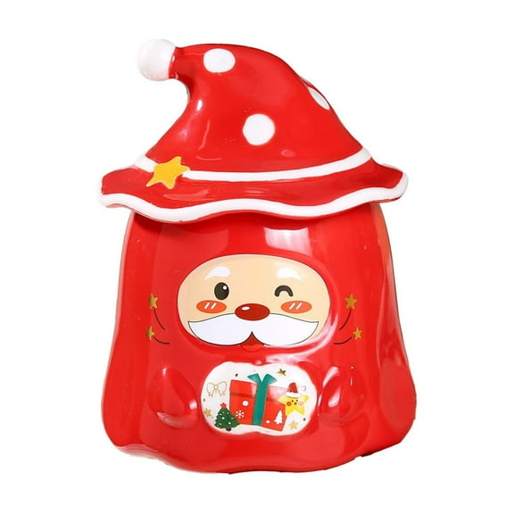 Christmas Ceramic Mug with Lid and Spoon, Holiday Coffee Cup with Bow Handle, Cute Santa & Reindeer Design for Hot Chocolate, Tea & Gift