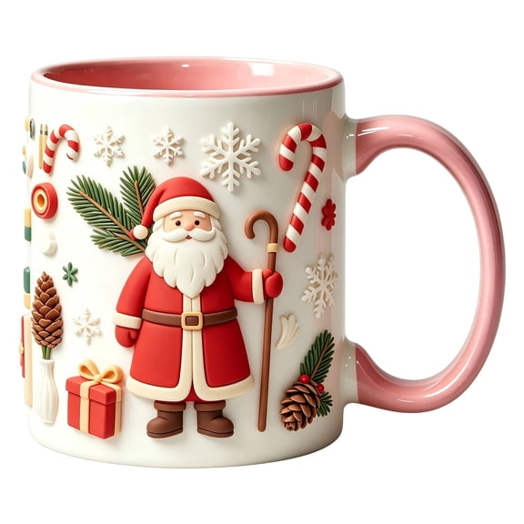 Christmas Ceramic Mugs Cute Xmas Coffee Cups with Santa Claus Reindeer Snowman Sleigh Handle Holiday Mug for Hot Beverages