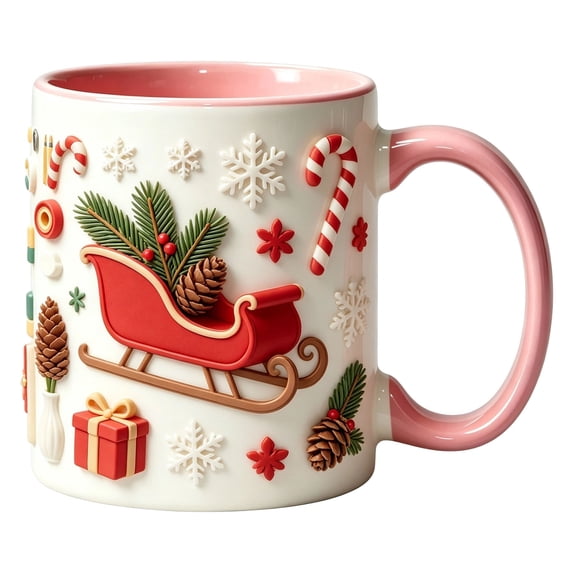 Christmas Ceramic Mugs Cute Xmas Coffee Cups with Santa Claus Reindeer Snowman Sleigh Handle Holiday Mug for Hot Beverages