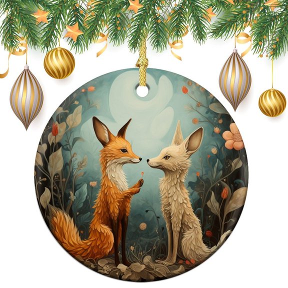 Christmas Ceramic Ornament Anime Nature Christmas Ornament Keepsake Let There Be Peace Fox for Christmas Tree Decoration Xmas Party Decorations Gifts for Women Men On Christmas