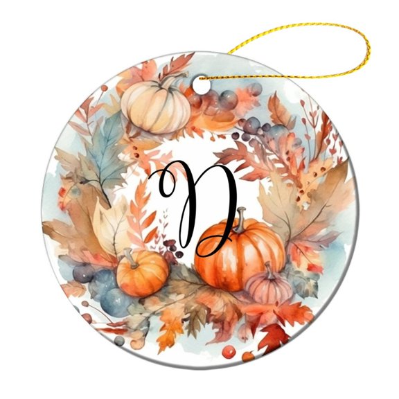 Christmas Ceramic Ornament Autumn Harvest Pumpkin Wreath 2024 Ornament Thanksgiving Autumn Halloween Ornament for Christmas Tree Holiday Present
