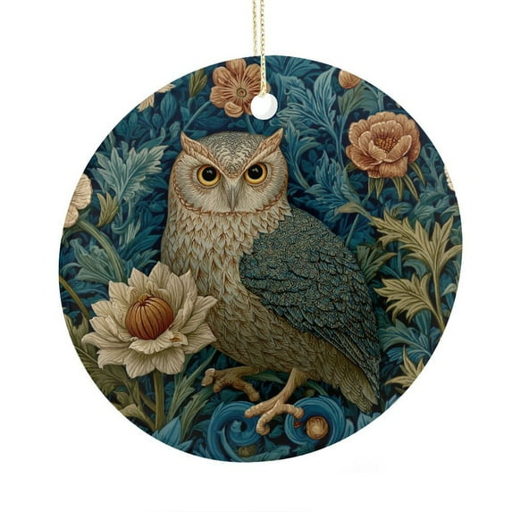 Christmas Ceramic Ornament Beautiful Owl with Flowers And Leaves-2 Christmas Bauble Christmas Tree Decoration Indoor Outdoor Yard Housewarming Gift