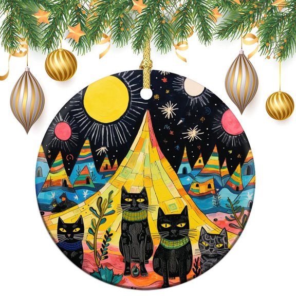 Christmas Ceramic Ornament Camper Trailer Campfire Personalized Christmas Ornament Happy Campers Cat Christmas Xmas Tree Ornament Decoration Hanging Pendant Decor Gifts Keepsake for Family