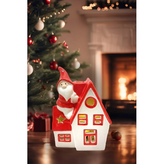 Christmas Ceramic Ornament - Christmas Cottage with Santa by Wizardi F07N7-6