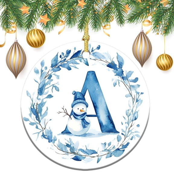 Christmas Ceramic Ornament Custom Initial Letter A Chriatmas Snowman Keepsake Ceramic Ornament Christmas Monogram Personalized Christmas Tree Ceramic Ornament Decoration