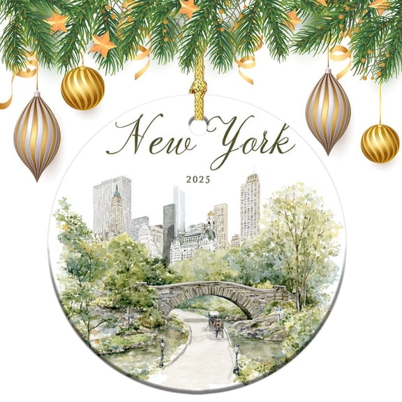 Christmas Ceramic Ornament Customized Travel Themed Keepsake Ceramic Ornament New York Park Design Xmas Tree Decorations Flat Circle Ceramic Ornament Merry Xmas for Family & Friends