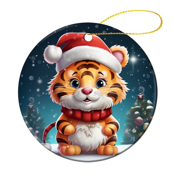 Christmas Ceramic Ornament Cute Cartoon Tiger Wearing Santa Hat Snowing Christmas 2024 Ornament Cute Animal Cartoon Tiger Best Gifts for Christmas Xmas Gift