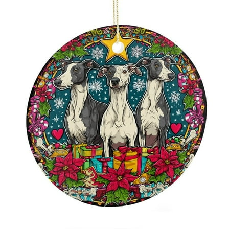 Christmas Ceramic Ornament Greyhound Dogs Christmas Double-Sided Ceramics Ornaments Dog Lovers And Pet Owners Funny Commemorative Ornaments & Gift Xmas Gift