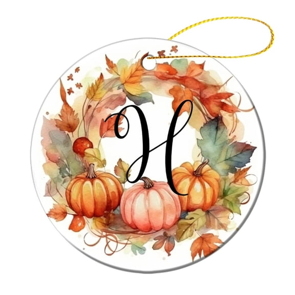 Christmas Ceramic Ornament Hello Autumn Maple Leaf Wreath Christmas Ornament Keepsake Fall Autumn Thanksgiving Harvest Christmas Tree Decoration Indoor Outdoor Yard Housewarming Gift