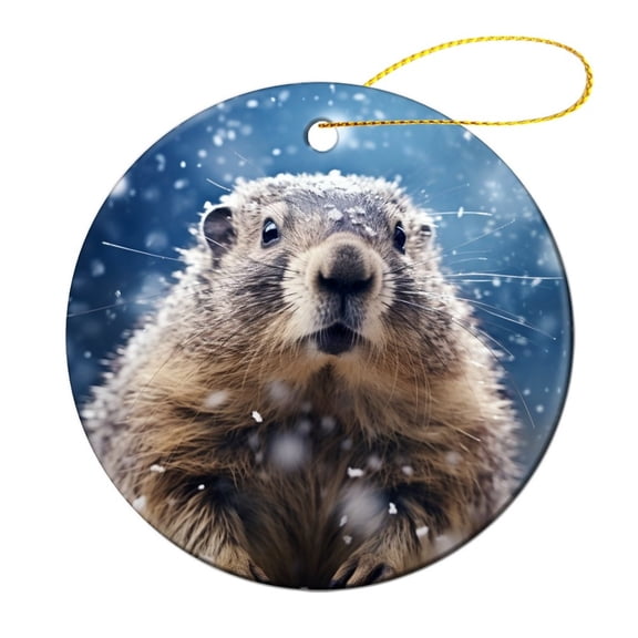Christmas Ceramic Ornament Marmot, Groundhog Animal Snowing Winter Christmas Bauble Marmot Gifts Christmas Xmas Tree Ornament Decoration Hanging Pendant Decor Gifts for Women Men On Christmas