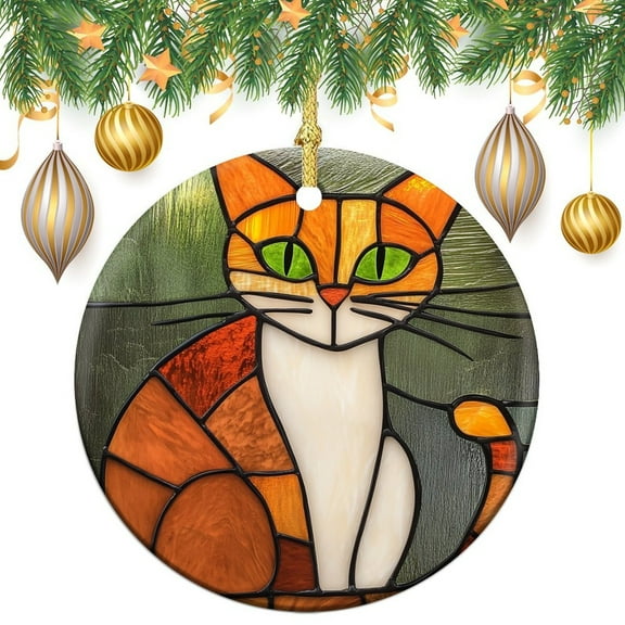 Christmas Ceramic Ornament Orange Tabby Cat Ornament Keepsake Funny Cat Holiday Ornament for Home Christmas Tree Decor Xmas Gift