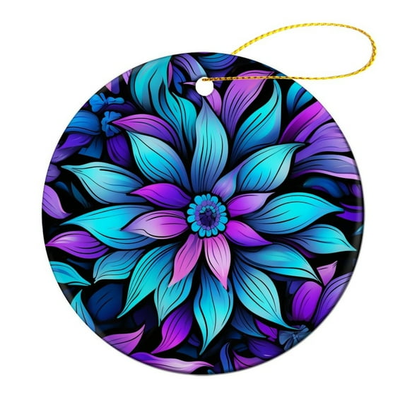 Christmas Ceramic Ornament Psychedelic Flower Purple Teal And Black Stocking Name Tags Colorful Flower Christmas Xmas Tree Ornament Decoration Hanging Pendant Decor Xmas Gift