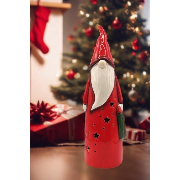 Wizardi Christmas Ceramic Ornament - Red Gnome F07N7-1