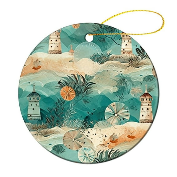 Christmas Ceramic Ornament Seashell Starfish Ornament Keepsake Nautical Beach Christmas Home Office Tree Decorations for Woman Friend Birthday