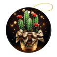 thumbnail image 1 of Christmas Ceramic Ornament Watercolor Cactus with Flowers Ceramic Double Sided Tree Xmas Ornament Cactus Plant Collectible Present Gift Xmas Tree Decoration Merry Xmas for Family & Friends, 1 of 1
