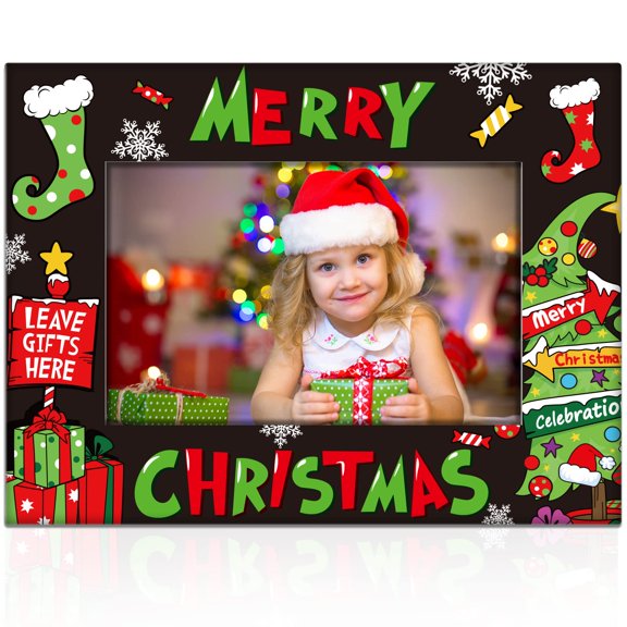 Christmas Ceramic Photo Frame Winter Decor 4x6inch Black Horizontal Display