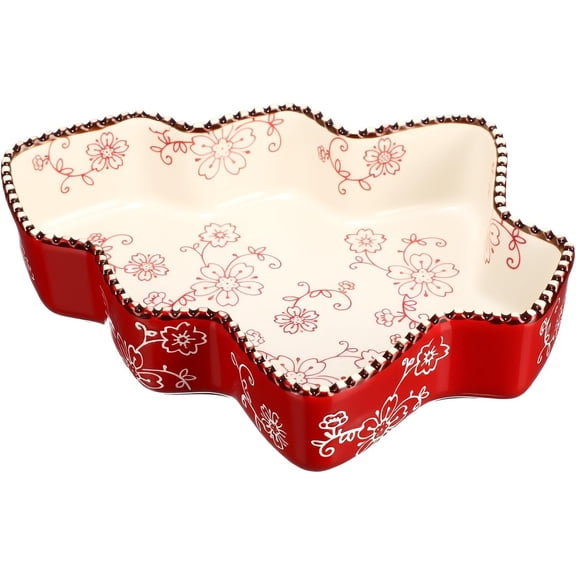 Christmas Ceramic Pie Pan 9 Inch Christmas Tree Baking Dish 27 OZ Deep Quiche Plate Fluted Pie Dish Baking Pan for Kitchen Cooking Roasting Lasagna (Red)