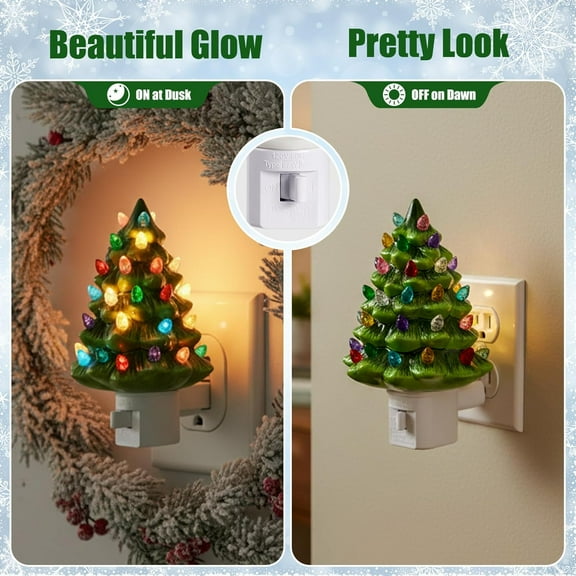Christmas Ceramic Tree Night Light 4 Pack - 6" H Tabletop Holiday Nostalgic Decorative Lights with ON/Off Switch, Vintage Night Light for Gift Bedroom Bathroom Living Room Porch Holiday Decor